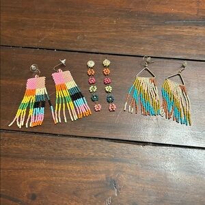 Lot of 3 INK + ALLOY beaded dangle gypsy boho earrings spring fresh fun colors